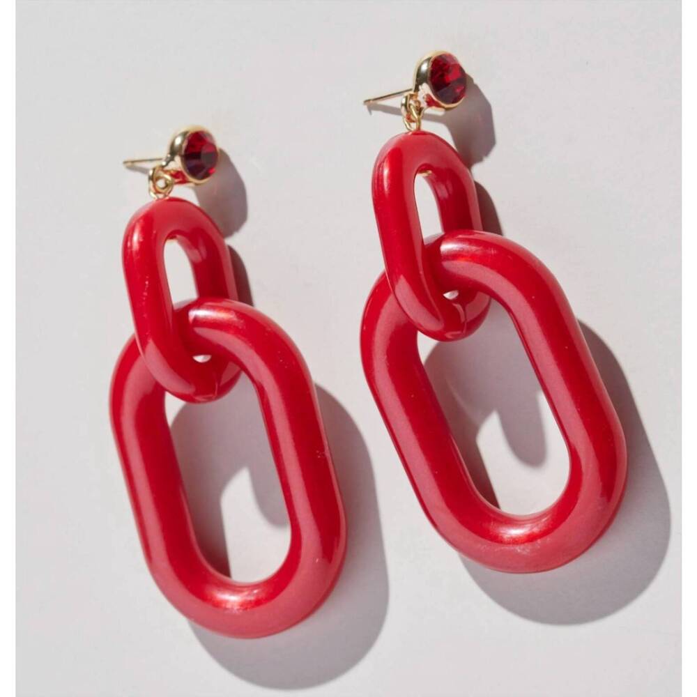 NEW NICKEL & SUEDE bianca acrylic statement earrings in red